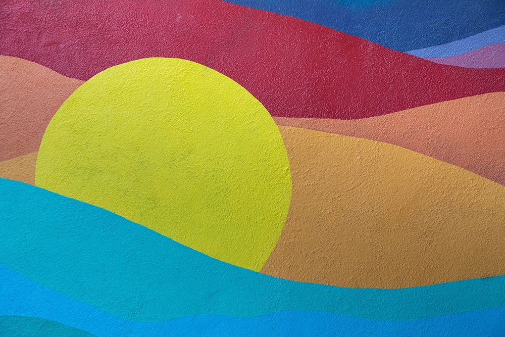 Caribbean-Grenada-St Georges Colorful design painted on cement wall
